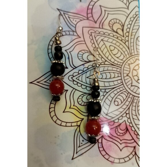 OBSIDIAN, CARNELIAN, SILVERY BALI STYLE ACCENTS - Picture 7 of 9